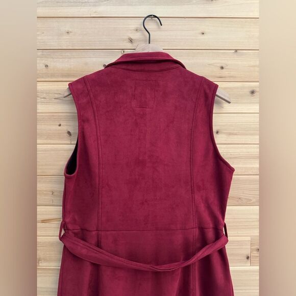 Lesley Evers Size 1X Plus Size Burgundy Red Zip Front Collared Shirt Dress - Picture 10 of 12